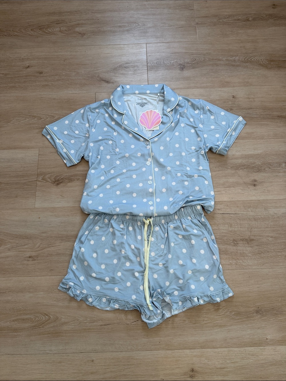 Women’s Light Blue Polka Dot Short-Sleeve Pajama Set